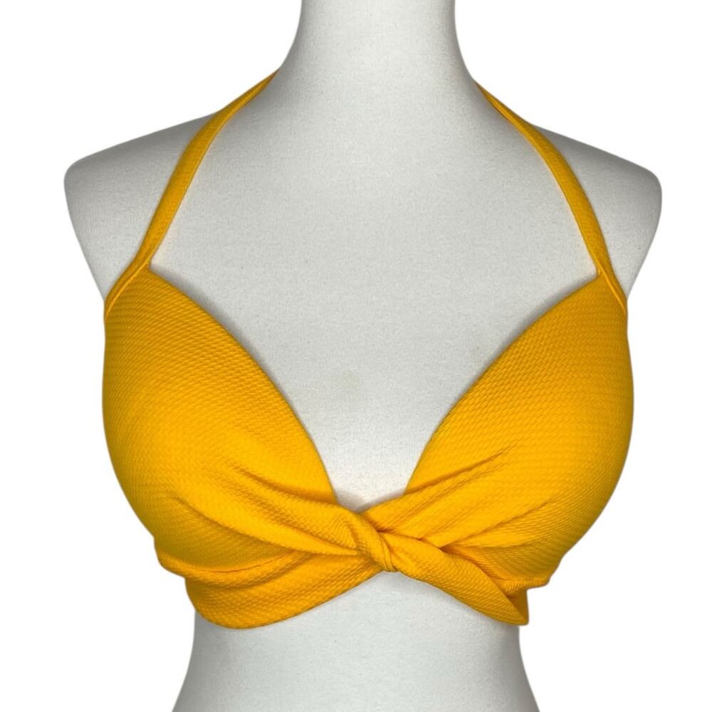 Shade & Shore Halter Twist Front Bikini Swim Top Yellow Size 36DD Beach Vacation